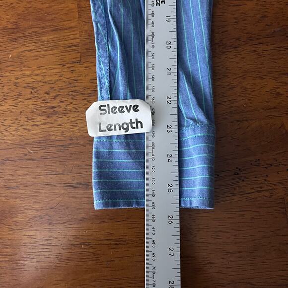 Chubbies‎ Men’s L Blue Green Striped Long Sleeve Button Down Shirt Casual Preppy - Picture 7 of 9